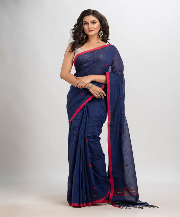 Royal blue handloom cotton with jacquard border bengal saree