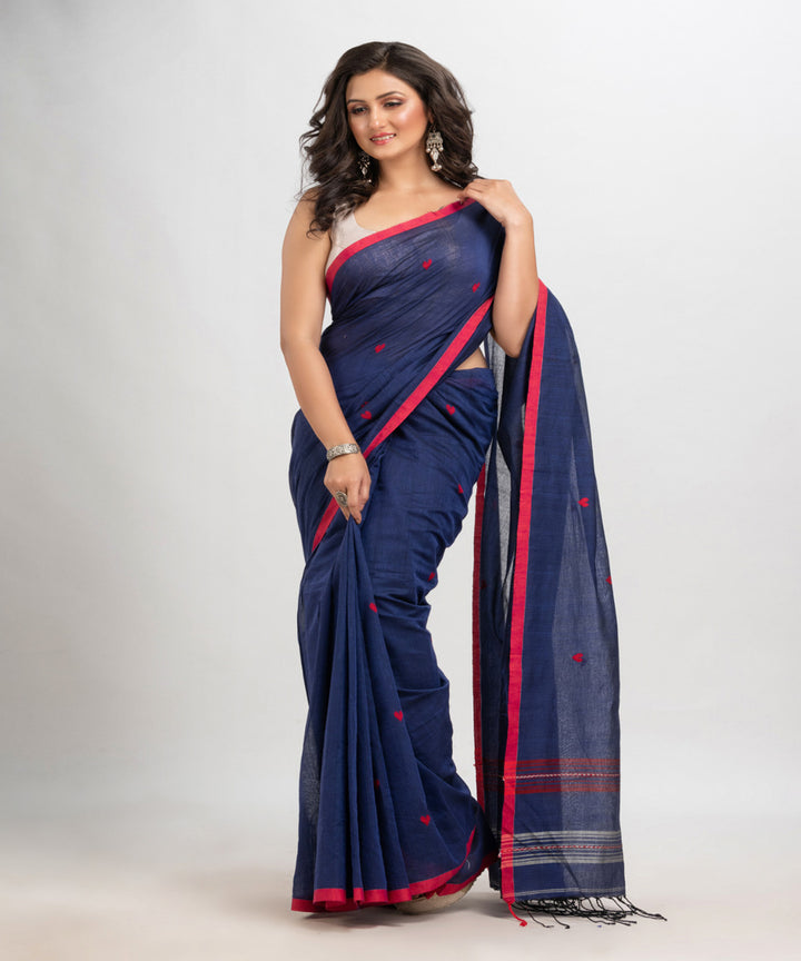 Royal blue handloom cotton with jacquard border bengal saree