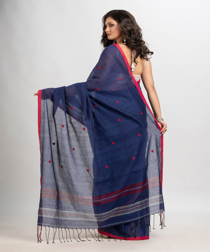 Royal blue handloom cotton with jacquard border bengal saree