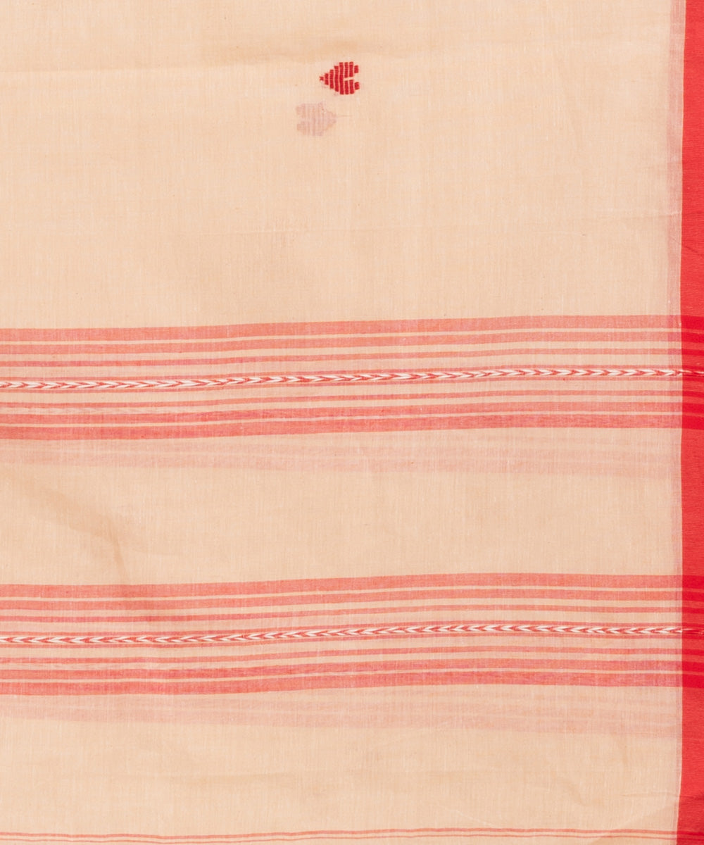 Cream red handloom cotton with jacquard border bengal saree
