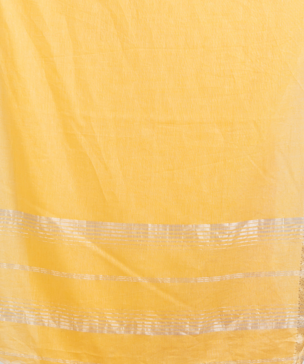 Light yellow handloom cotton jacquard border with stripes pallu saree
