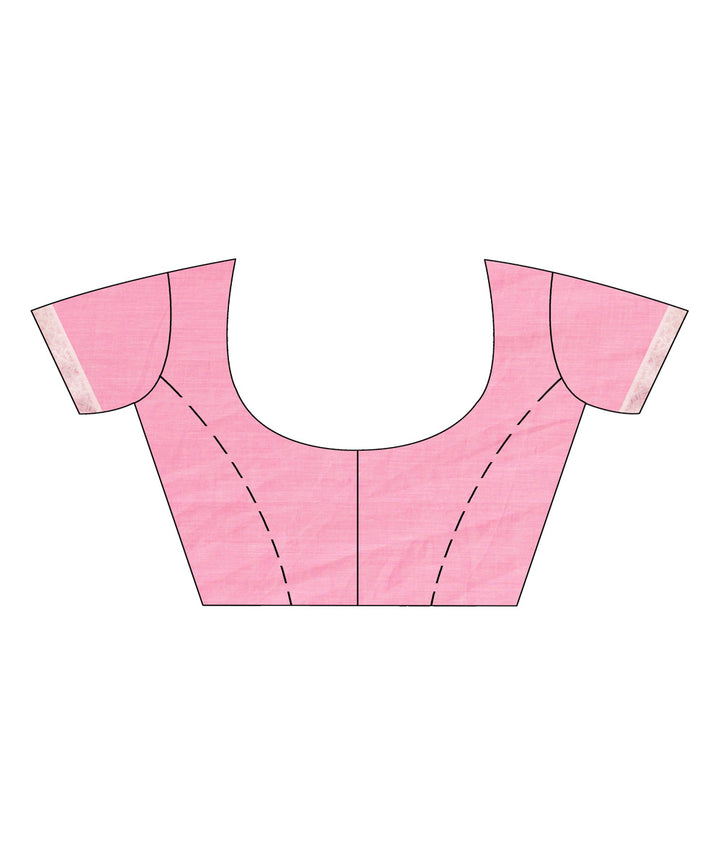 Pink handloom cotton jacquard border with stripes pallu saree