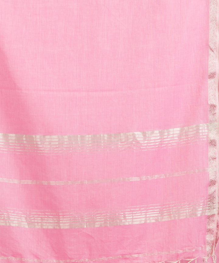 Pink handloom cotton jacquard border with stripes pallu saree