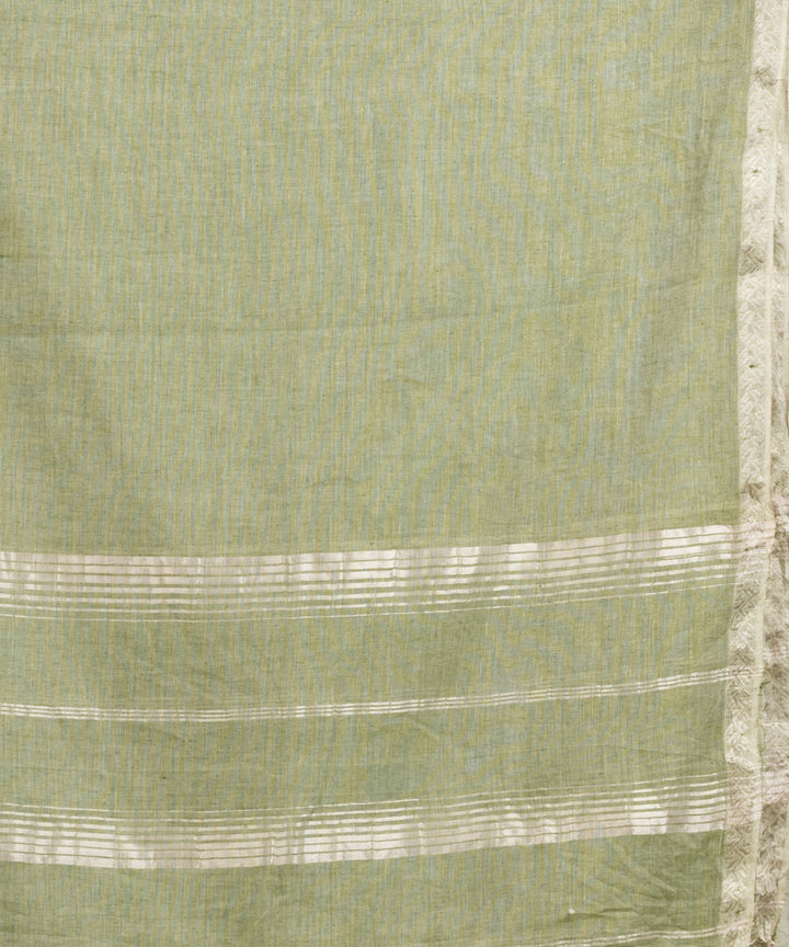 Moss green handloom cotton jacquard border with stripes pallu saree