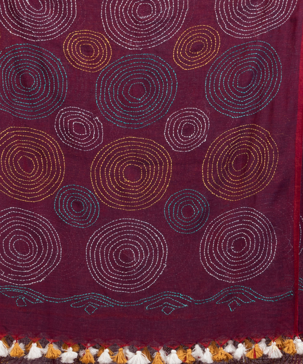 Maroon handwoven cotton embroidery bengal saree