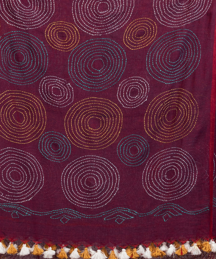 Maroon handwoven cotton embroidery bengal saree
