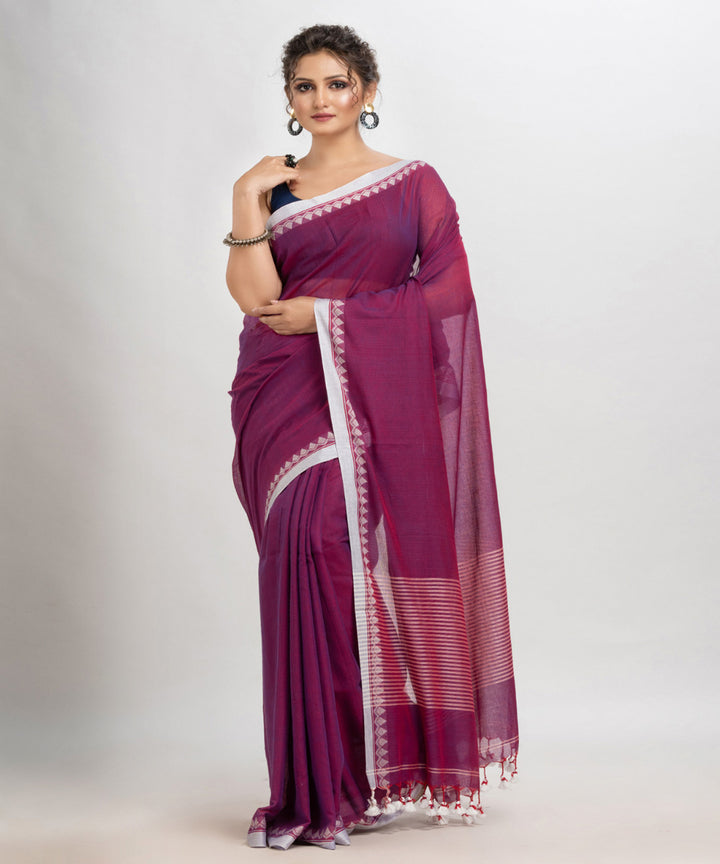 Magenta handloom cotton with jacquard border and pallu stripe saree