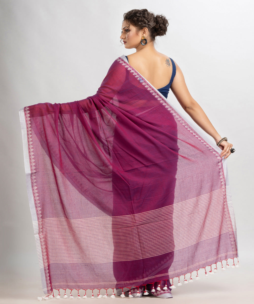 Magenta handloom cotton with jacquard border and pallu stripe saree