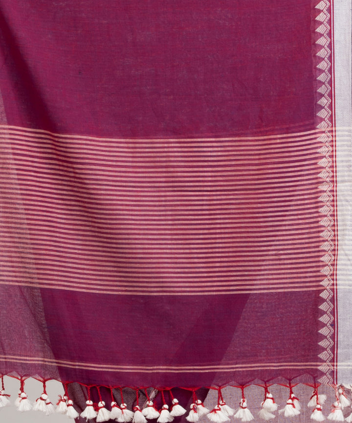 Magenta handloom cotton with jacquard border and pallu stripe saree