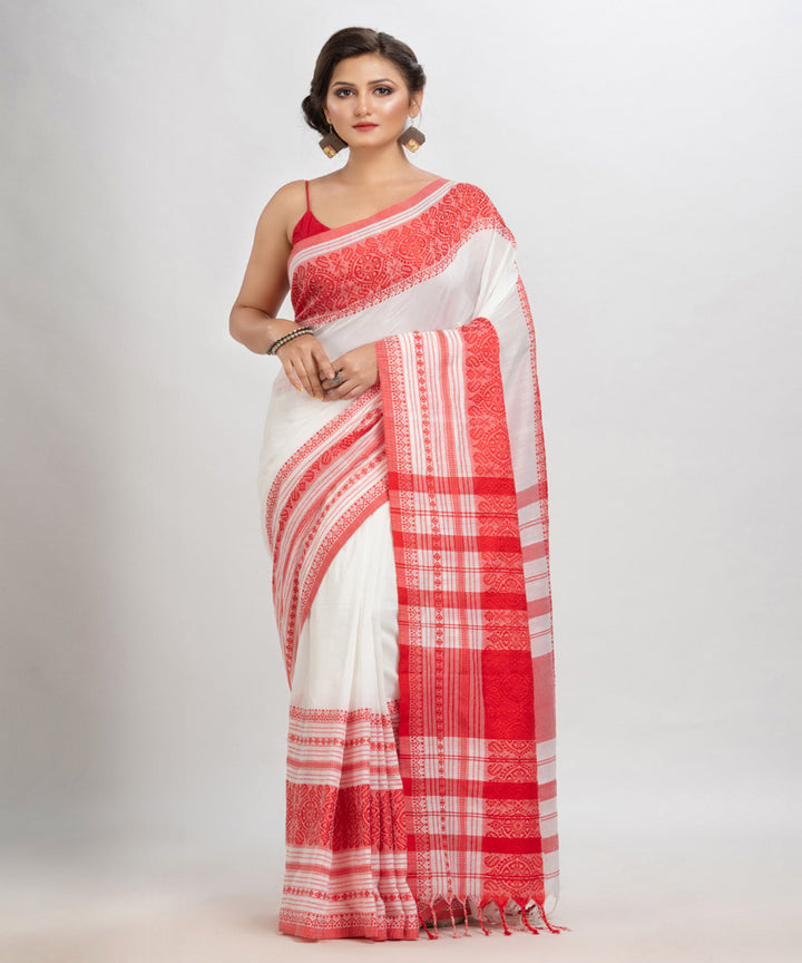 White red handloom cotton begampuri saree