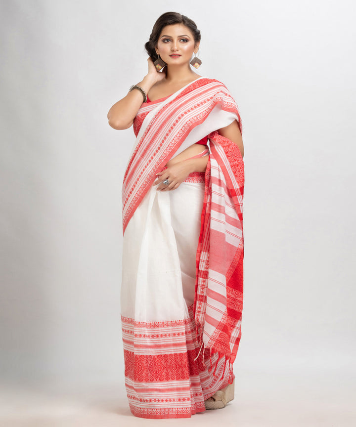 White red handloom cotton begampuri saree