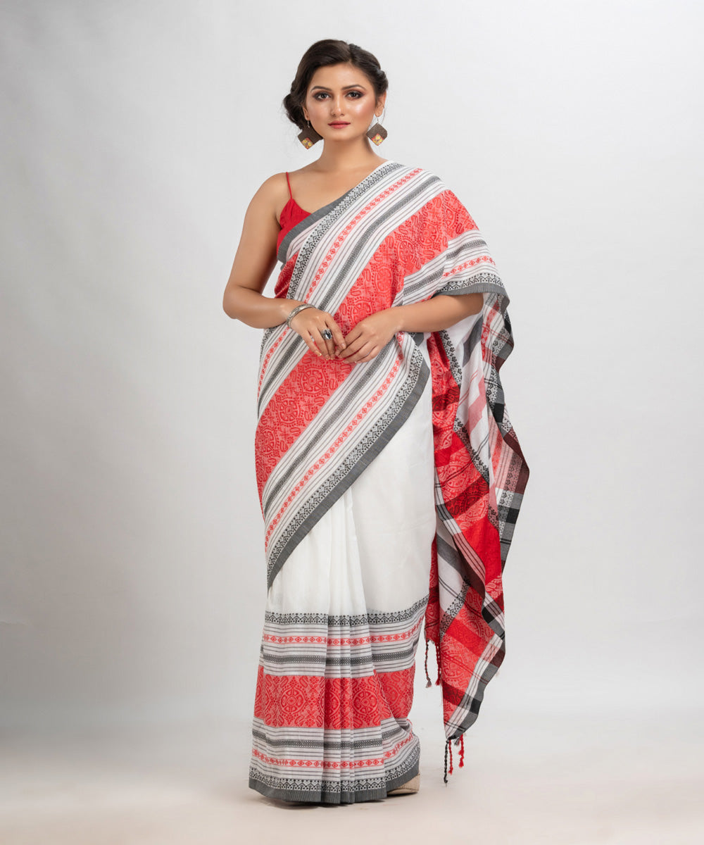 White red black handloom cotton begampuri saree