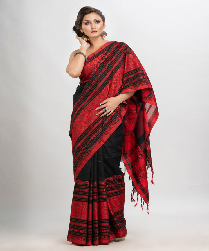 Black red handloom cotton begampuri saree