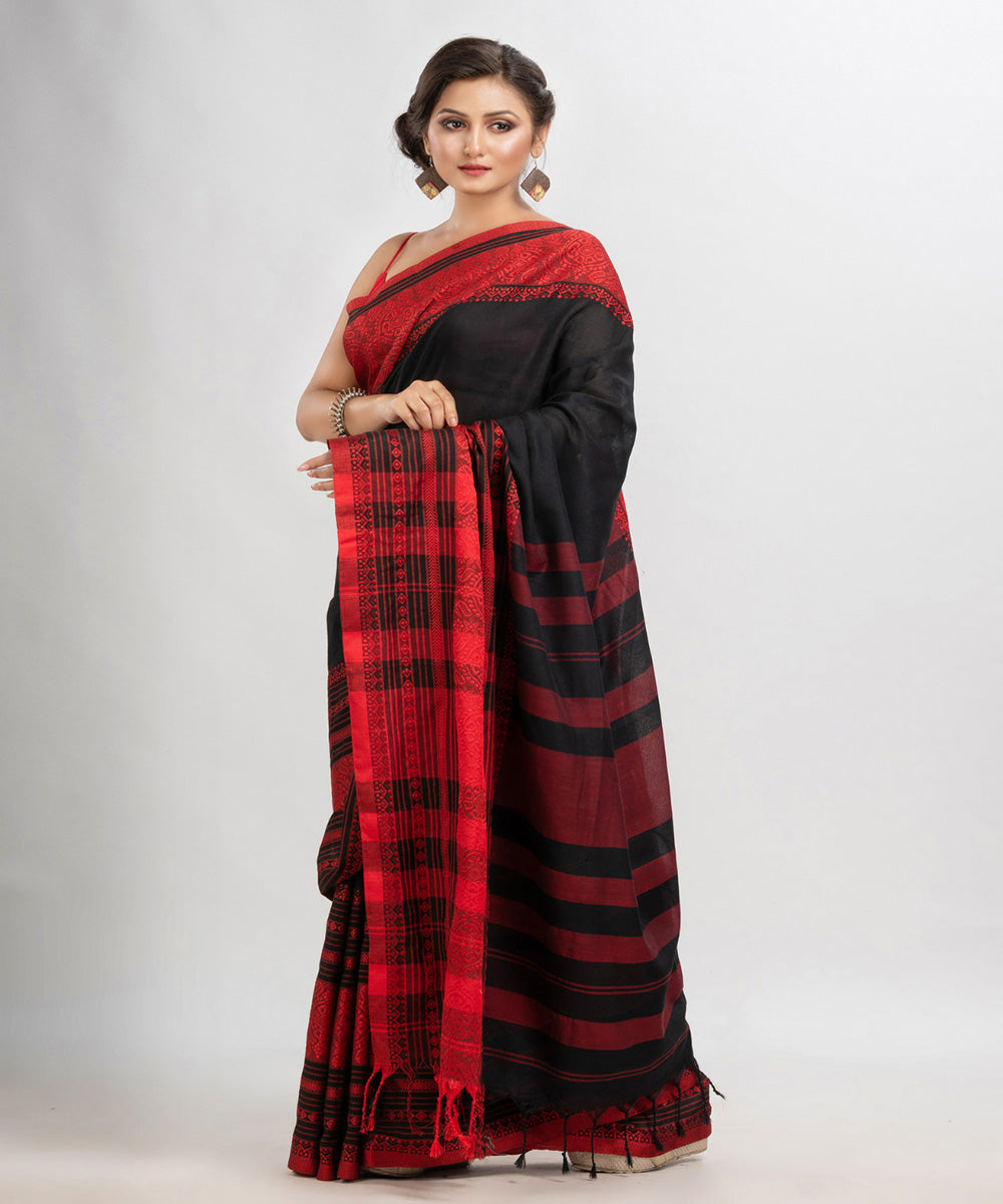 Black red handloom cotton begampuri saree