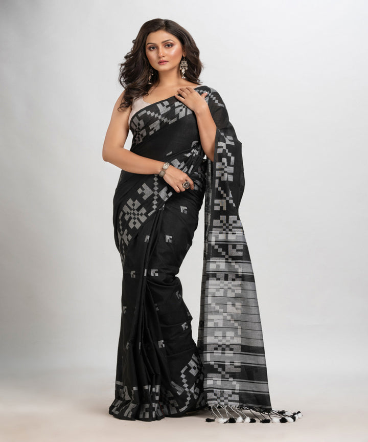 Black handloom stripes jacquard cotton saree