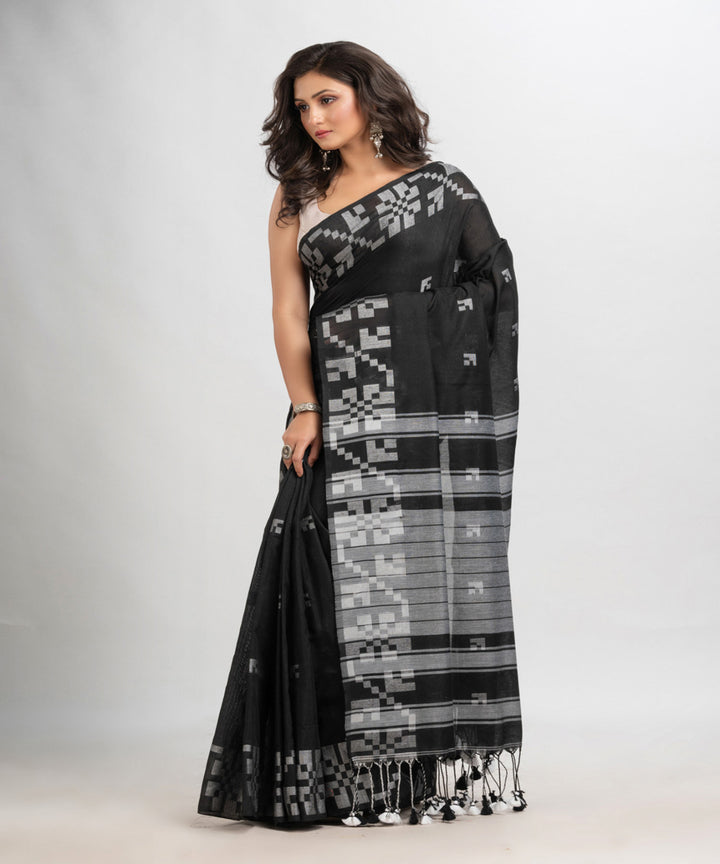 Black handloom stripes jacquard cotton saree