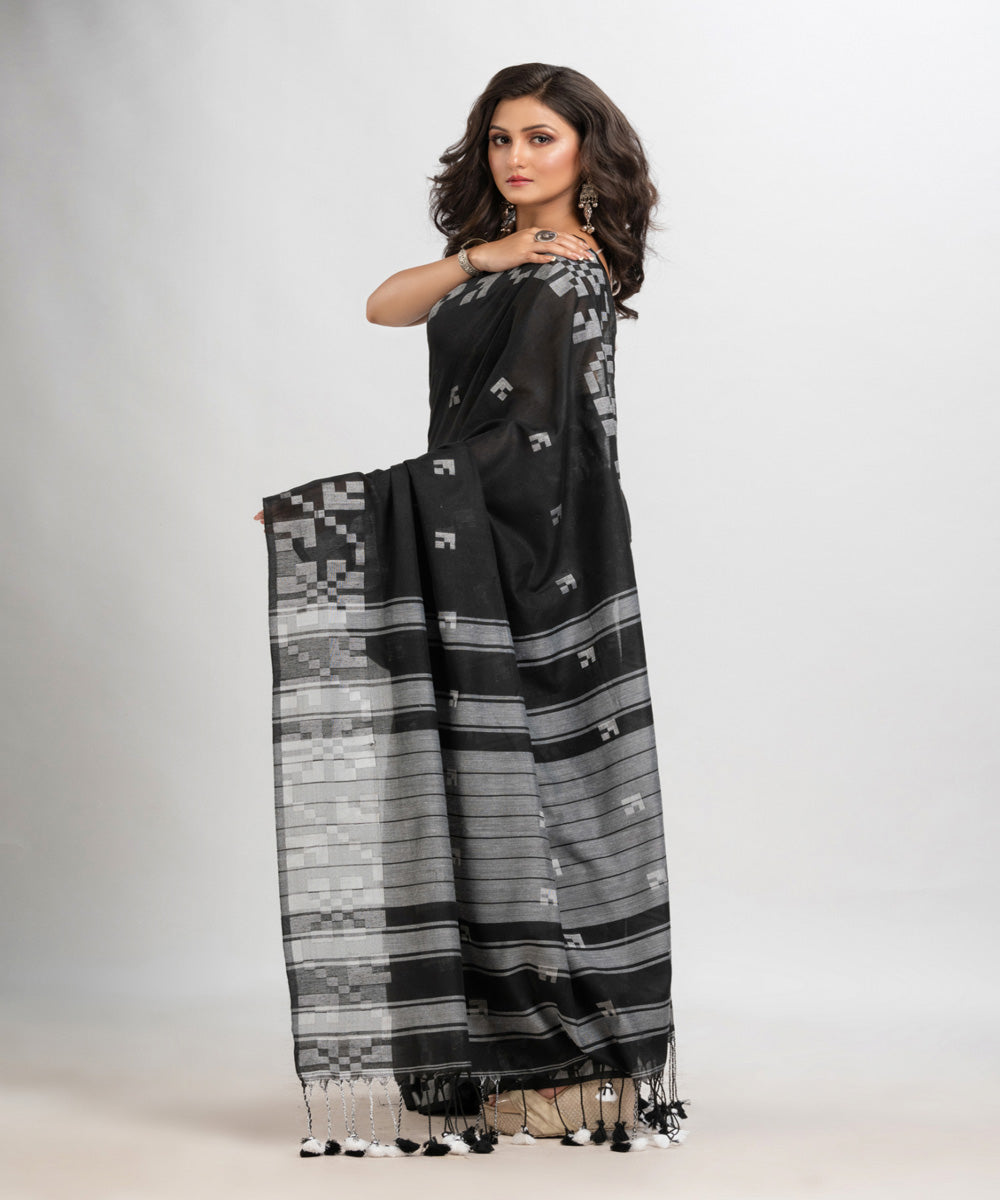 Black handloom stripes jacquard cotton saree