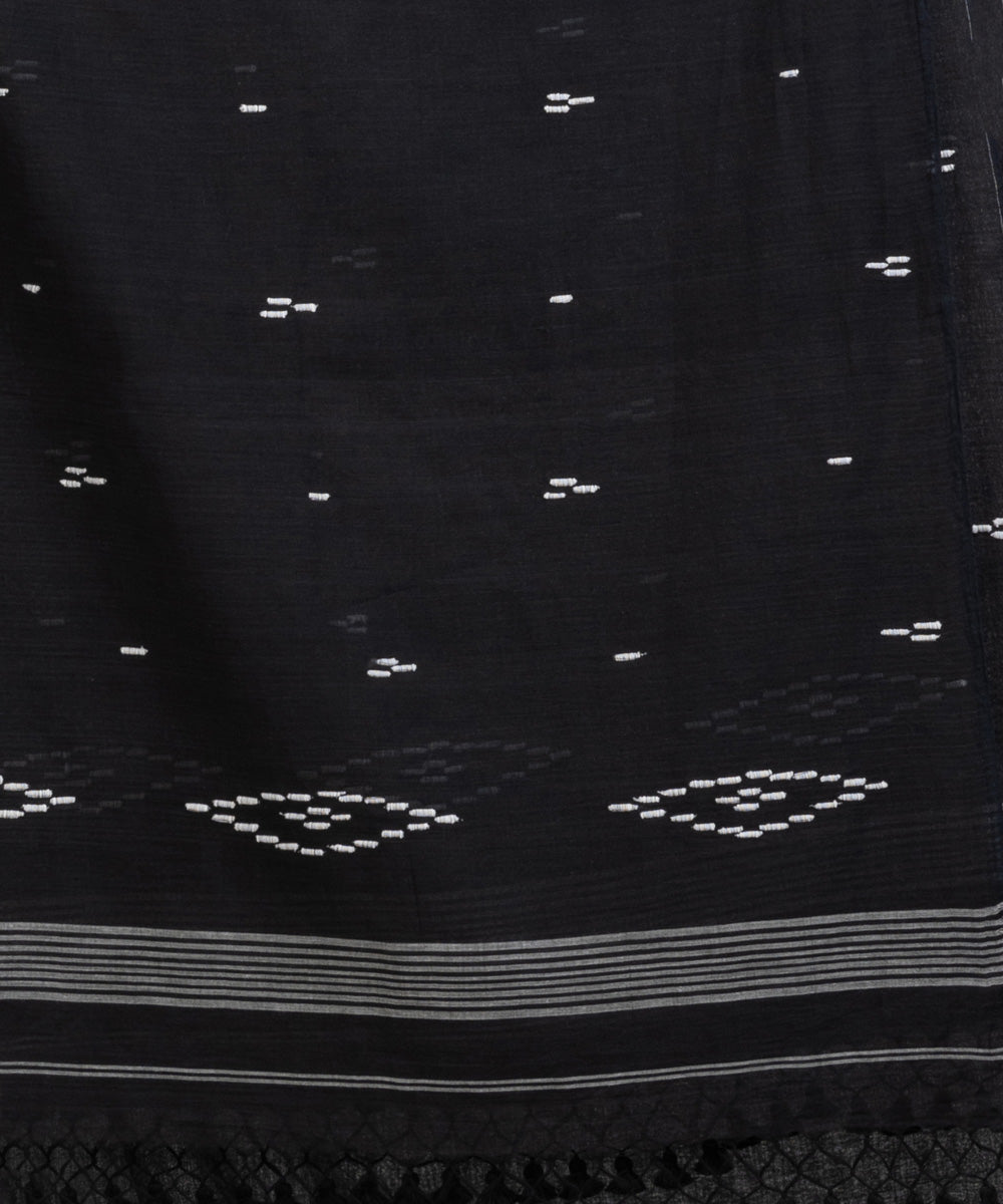 Black white handloom mulmul cotton bengal saree