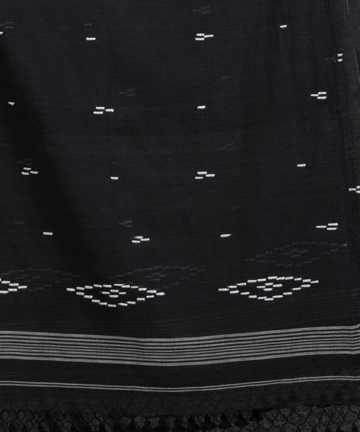 Black white handloom mulmul cotton bengal saree