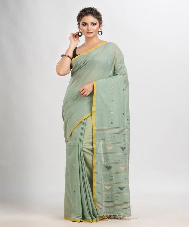 Rhino grey handloom cotton with stripes pallu bengal saree