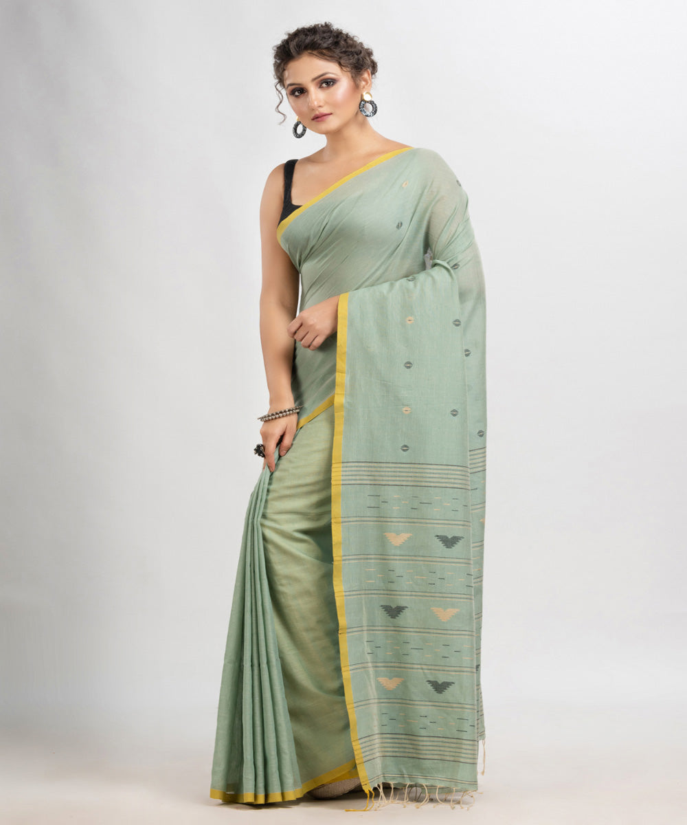 Rhino grey handloom cotton with stripes pallu bengal saree