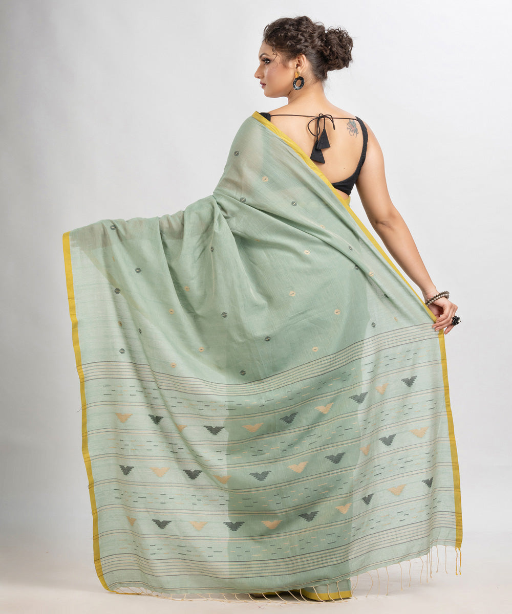 Rhino grey handloom cotton with stripes pallu bengal saree
