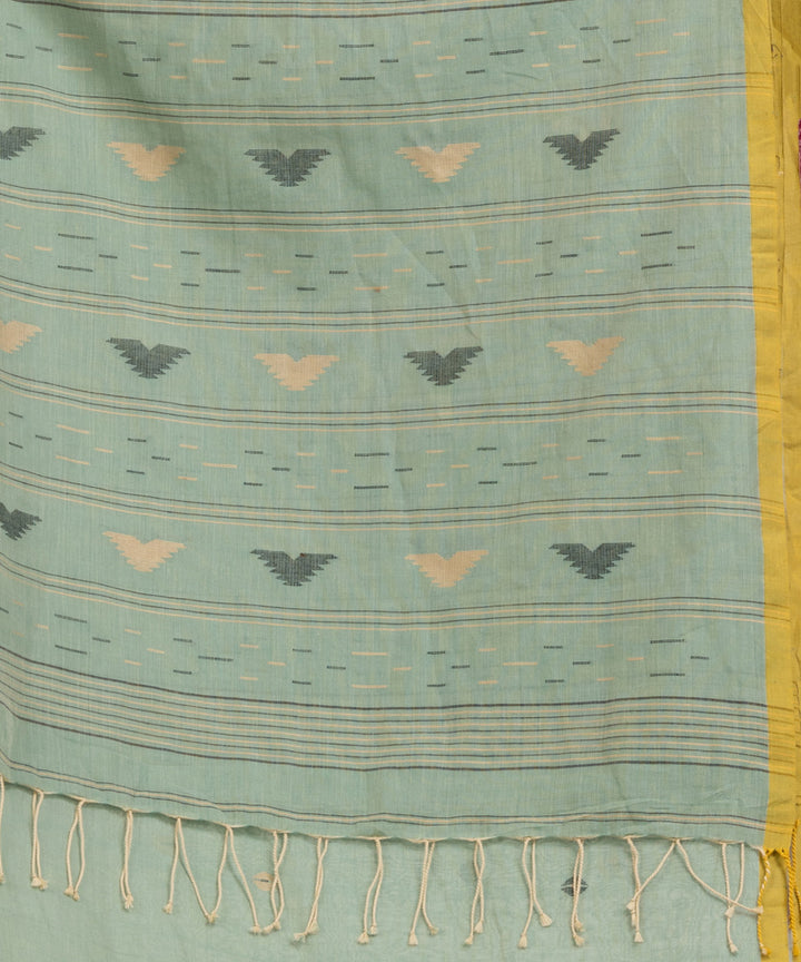 Rhino grey handloom cotton with stripes pallu bengal saree