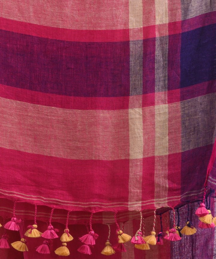 Pink purple handwoven linen bengal saree