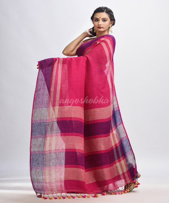 Pink purple handloom bengal linen saree