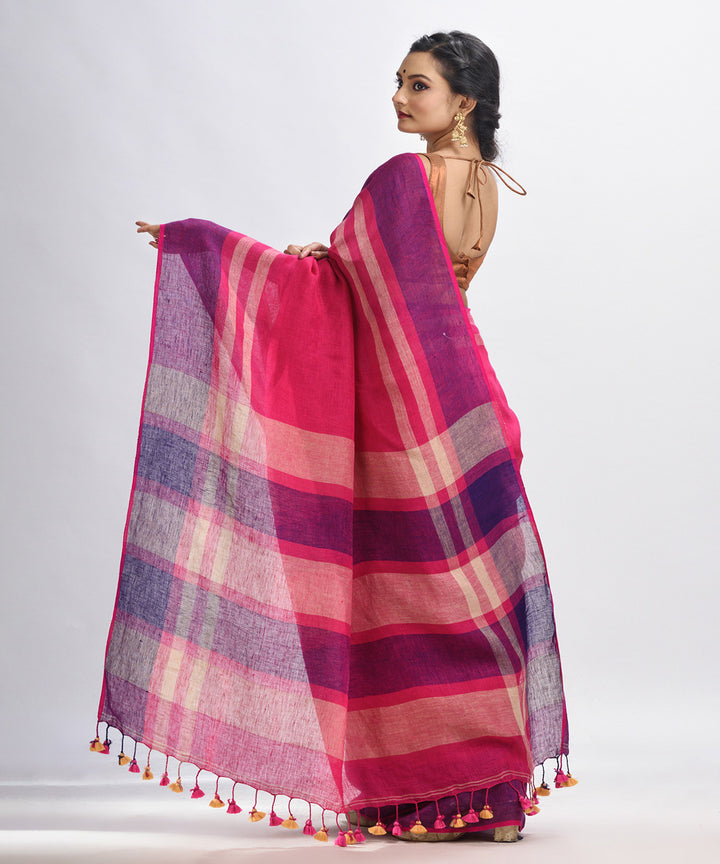 Pink purple handloom bengal linen saree