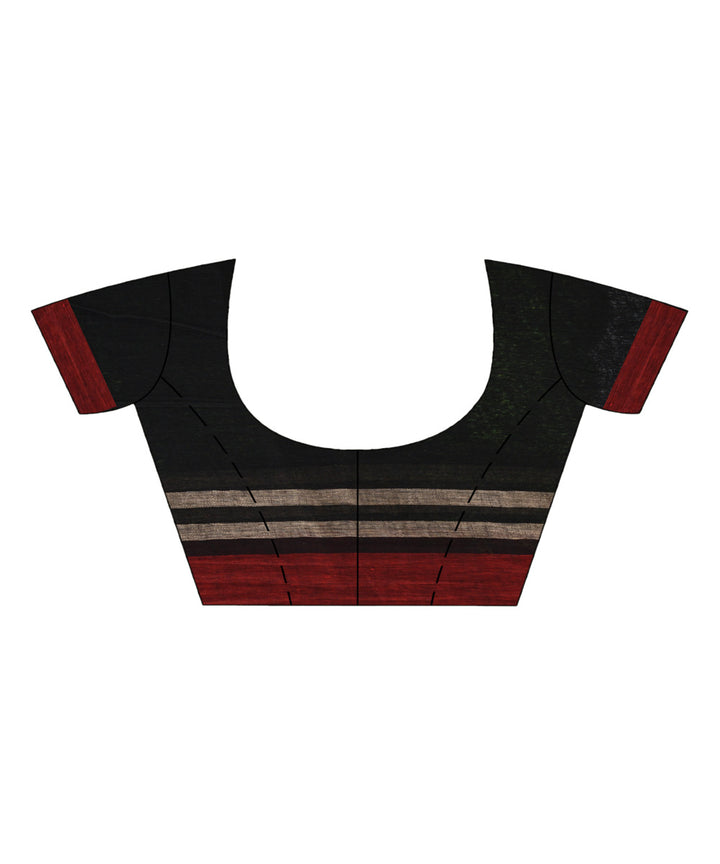 Black maroon handwoven linen bengal saree