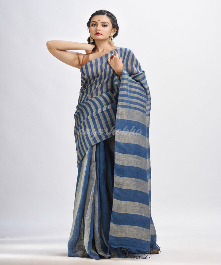 Blue handloom bengal linen saree