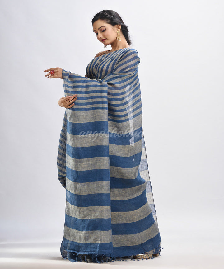 Blue handloom bengal linen saree