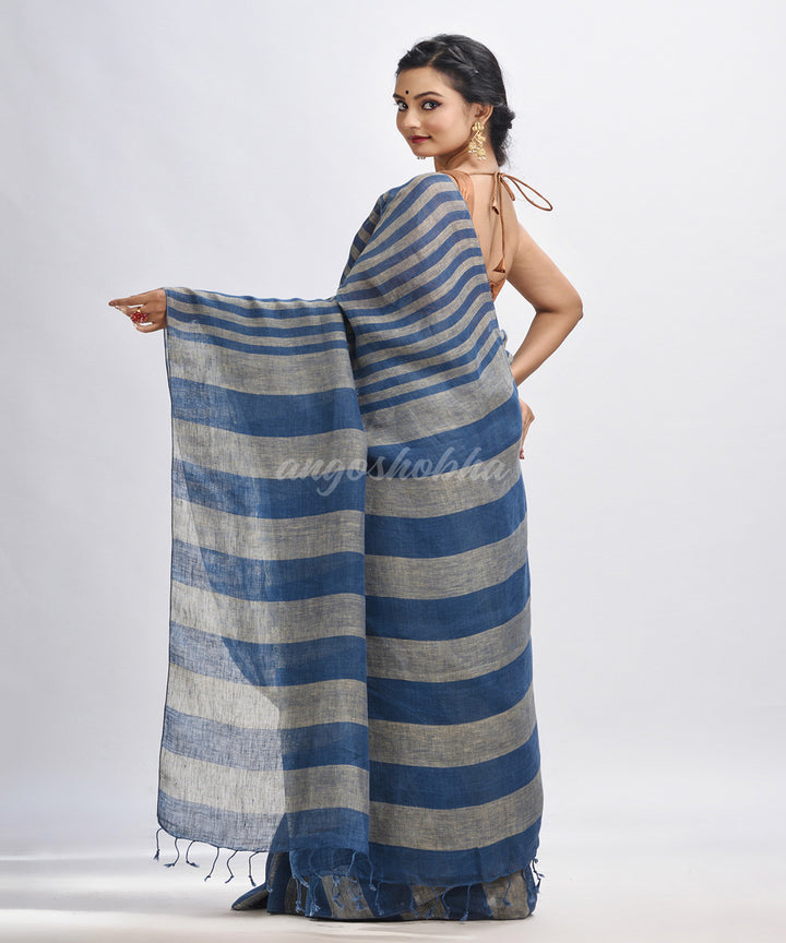 Blue handloom bengal linen saree