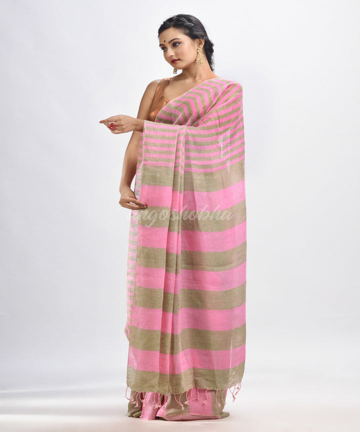 Pink handloom bengal linen saree