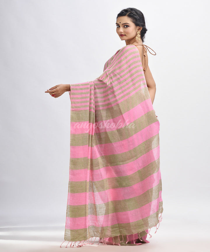 Pink handloom bengal linen saree