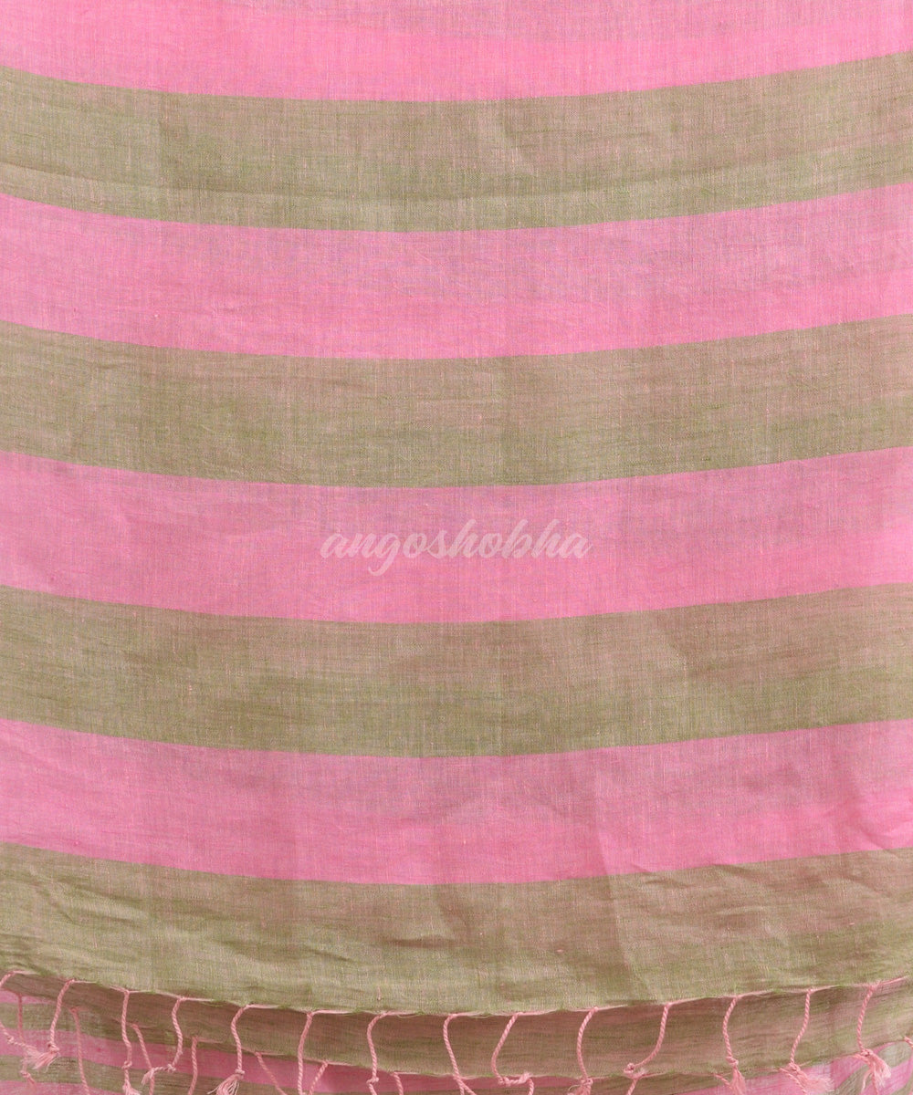 Pink handloom bengal linen saree