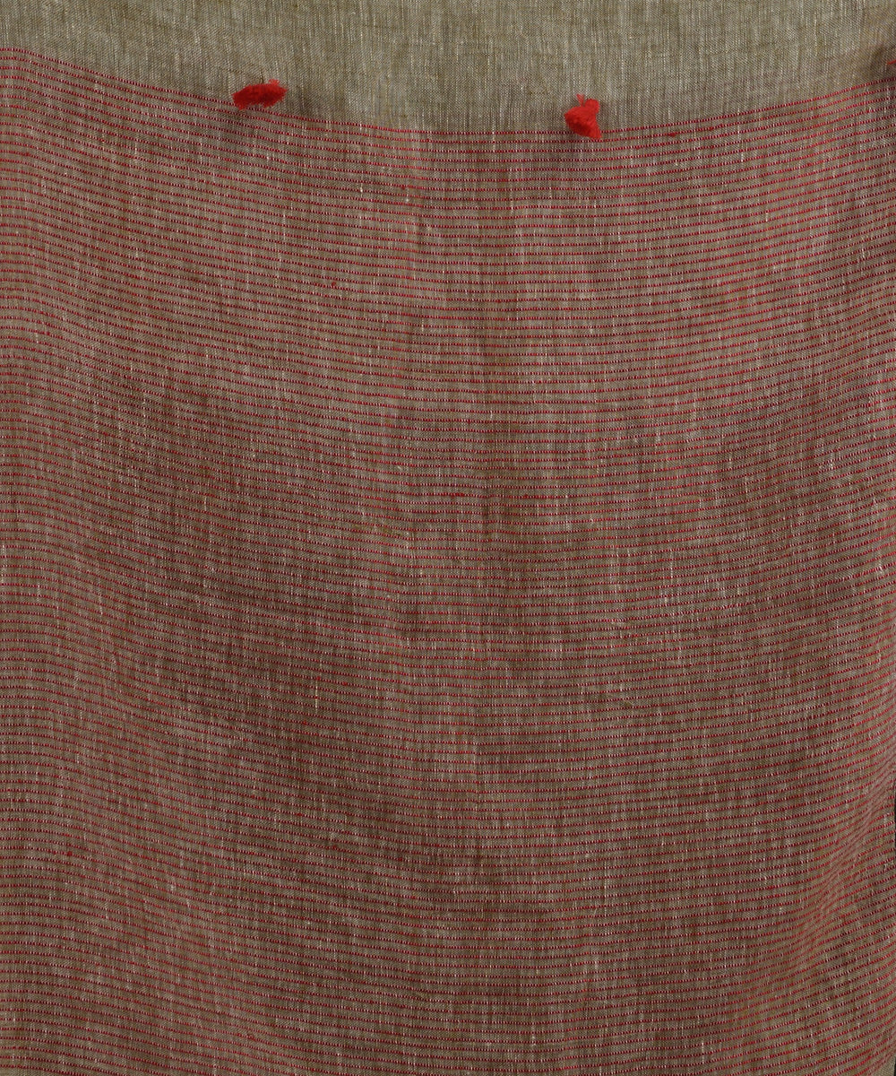 Sage green red handloom bengal linen saree