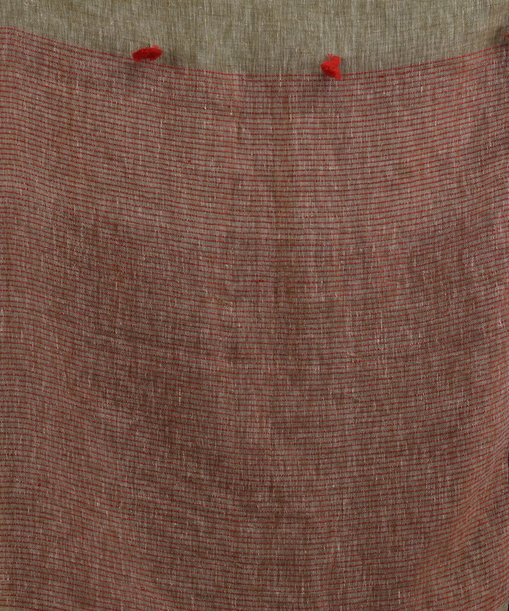 Sage green red handloom bengal linen saree
