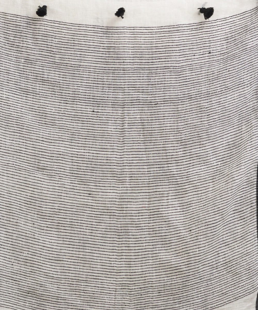 White handwoven linen stipes pallu bengal saree