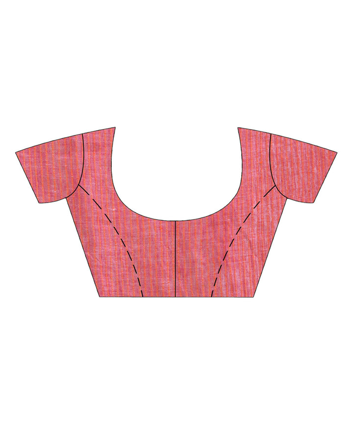 Livid pink handwoven linen stipes pallu bengal saree