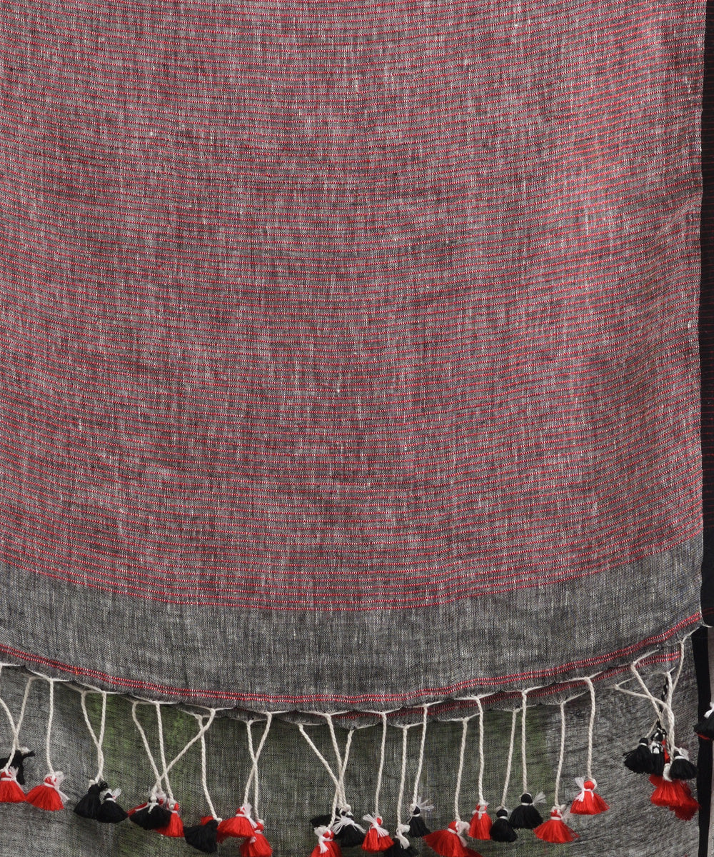 Grey red bengal handloom linen saree