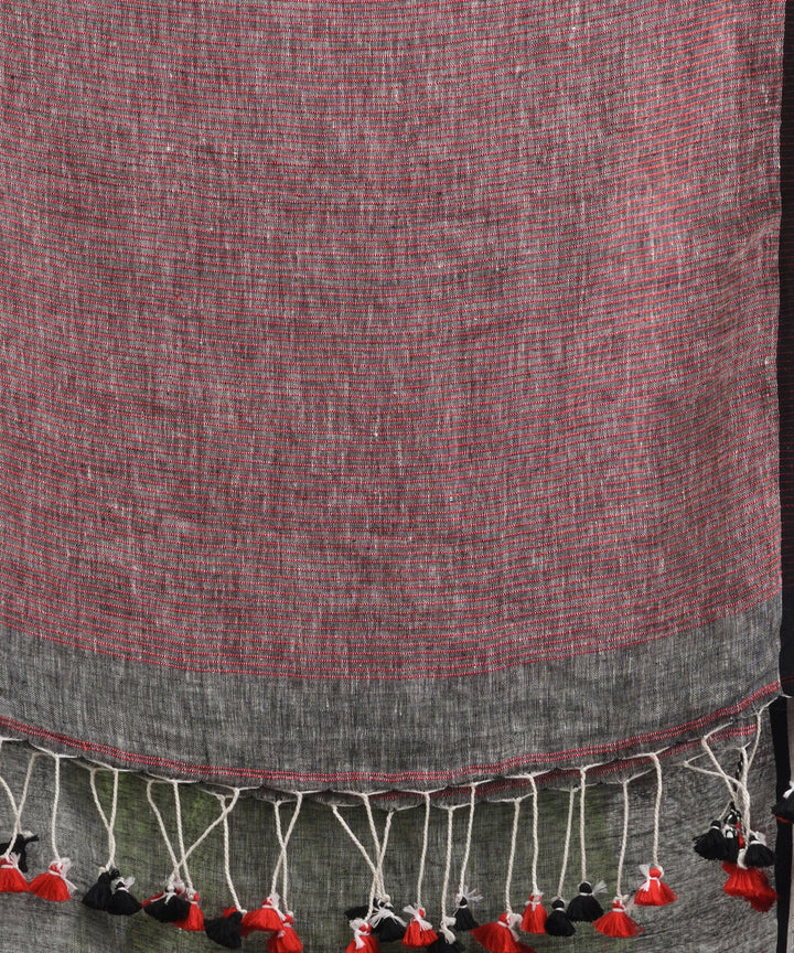 Grey red bengal handloom linen saree