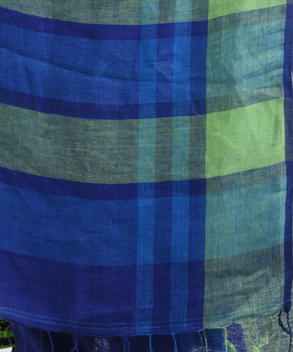 Royal blue handloom linen with stipes pallu saree