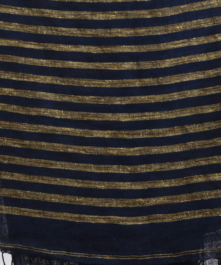 Nevy blue handloom linen harmonium design bengal saree
