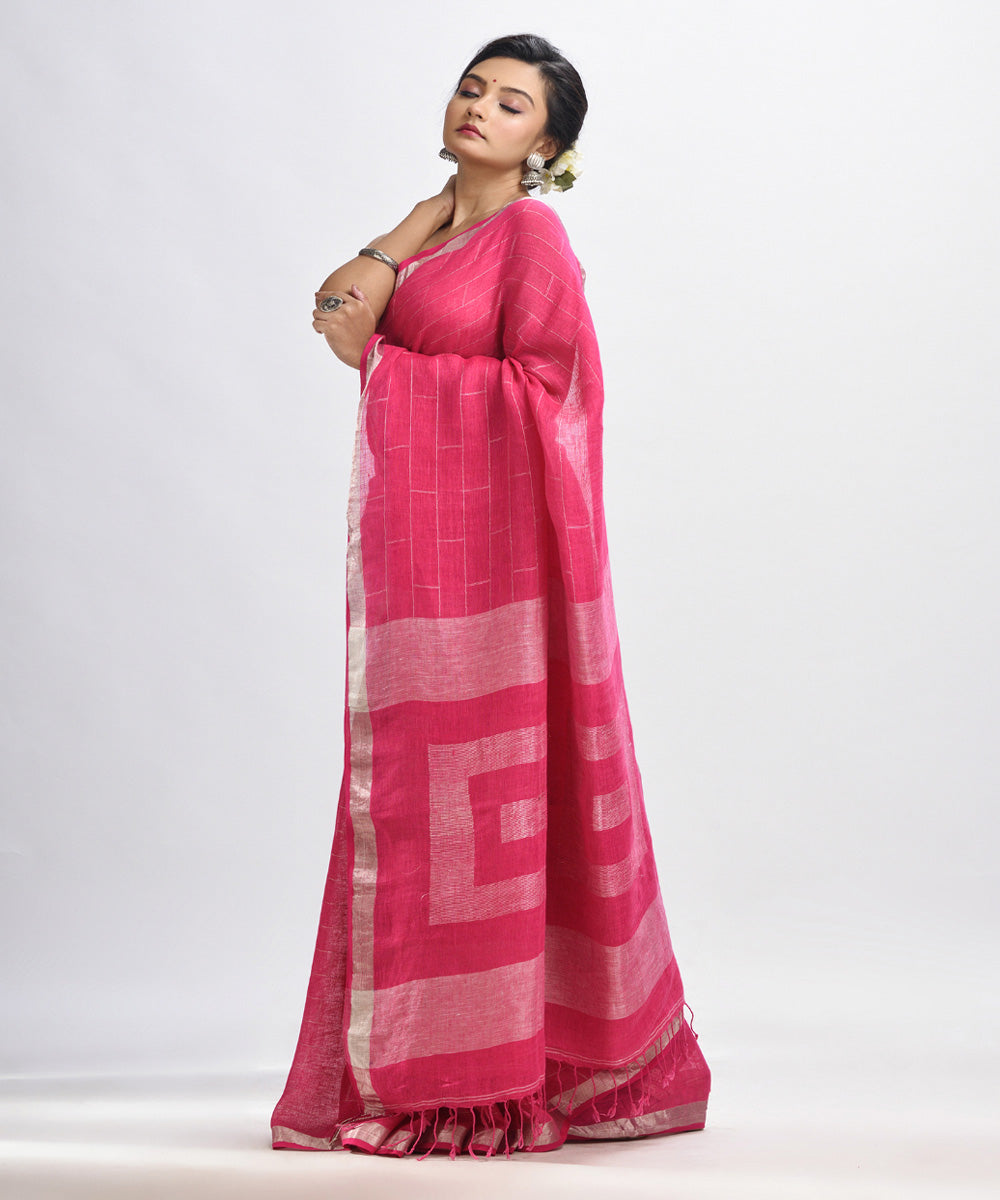 Light pink handwoven linen jamdani saree