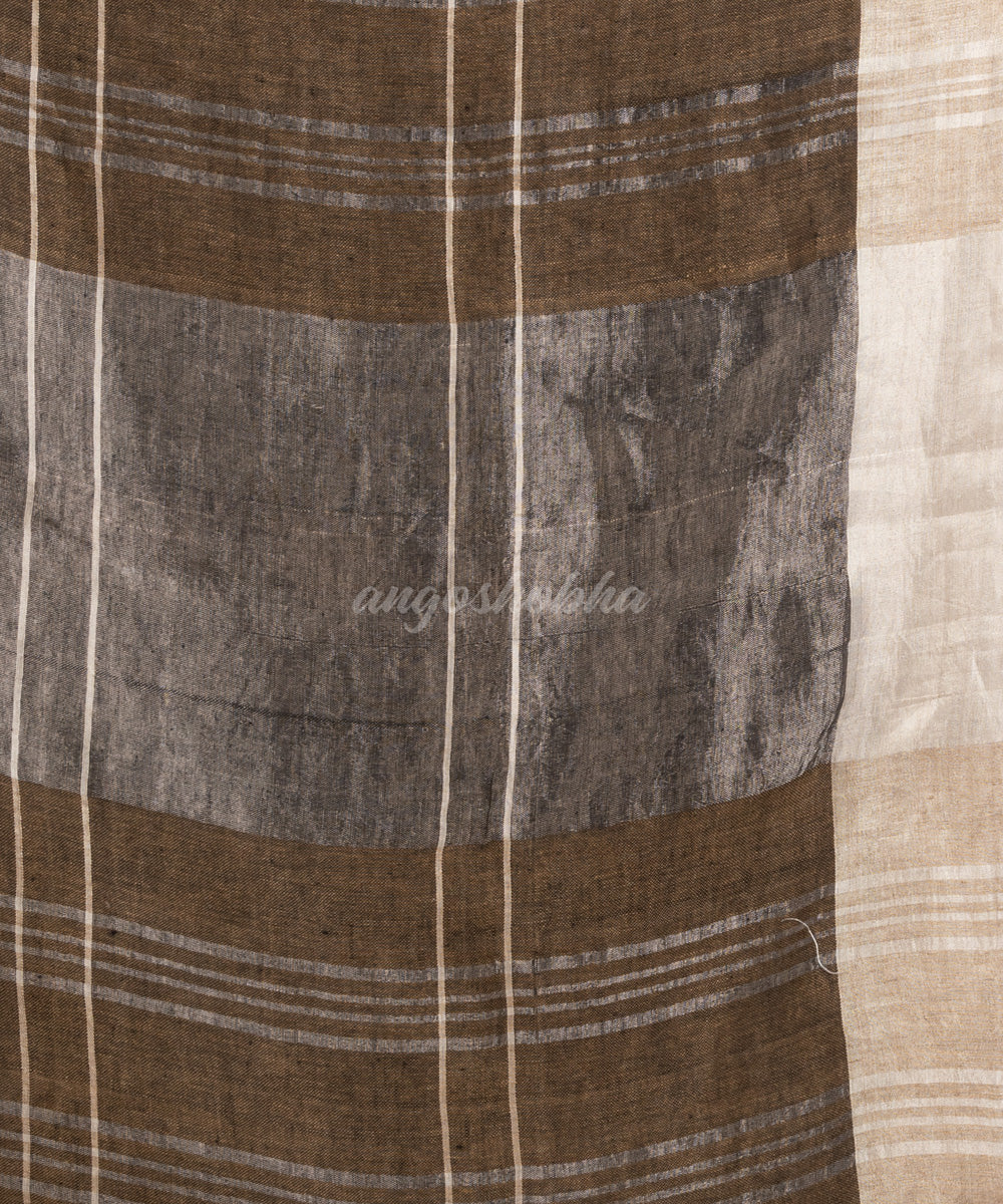 Brown hand loom bengal linen saree