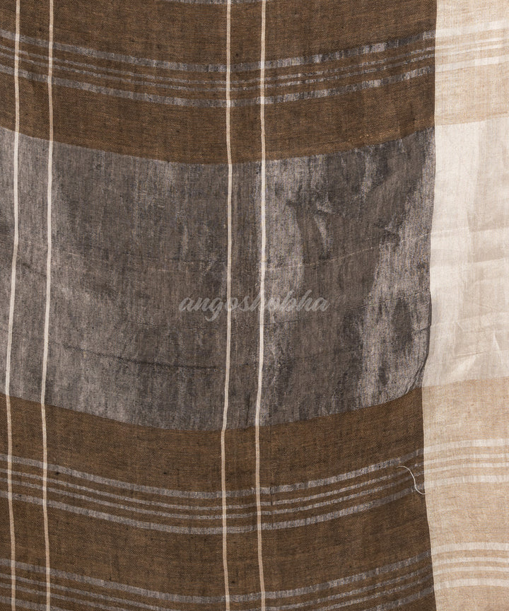 Brown hand loom bengal linen saree