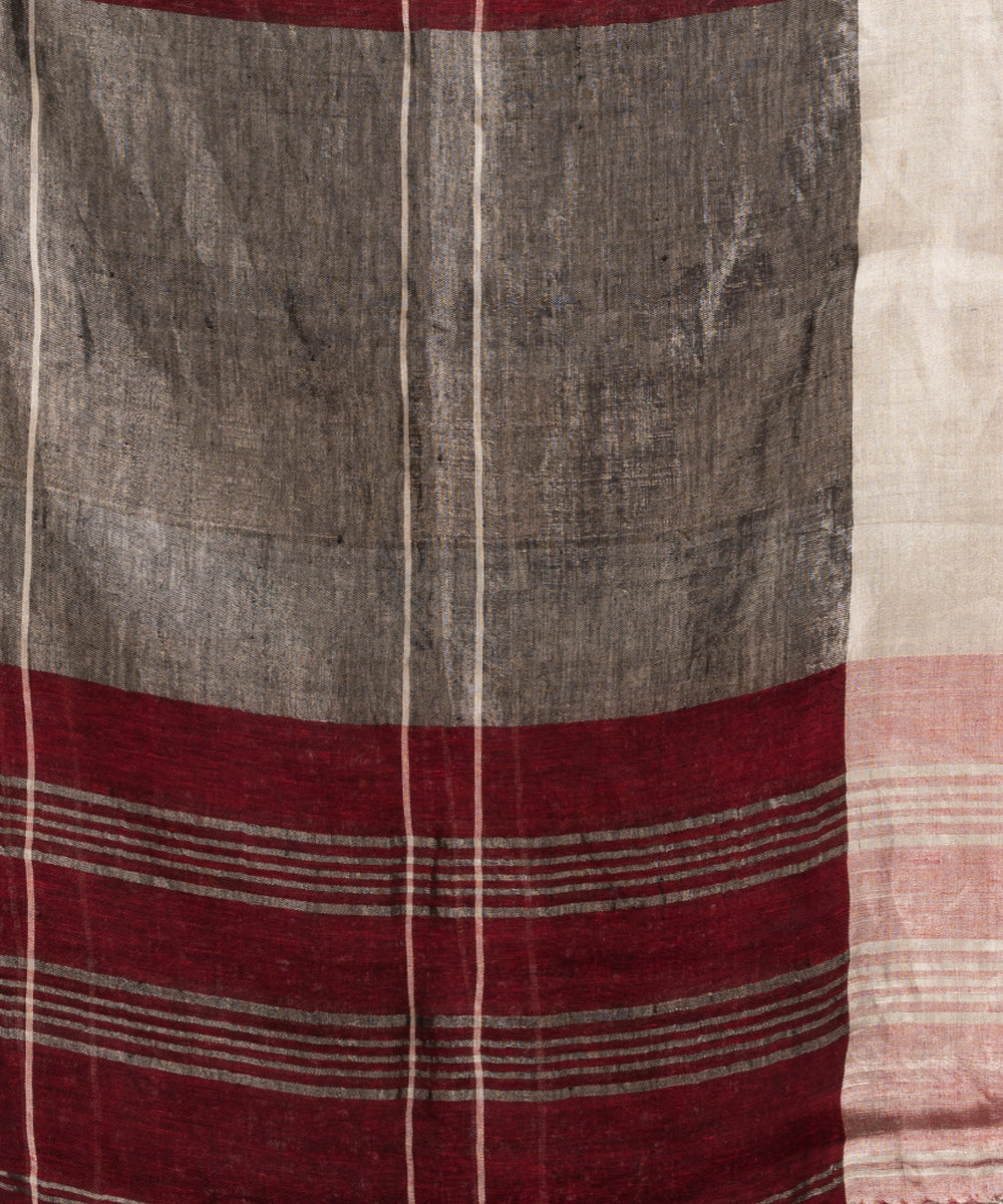 Maroon handwoven linen jamdani saree