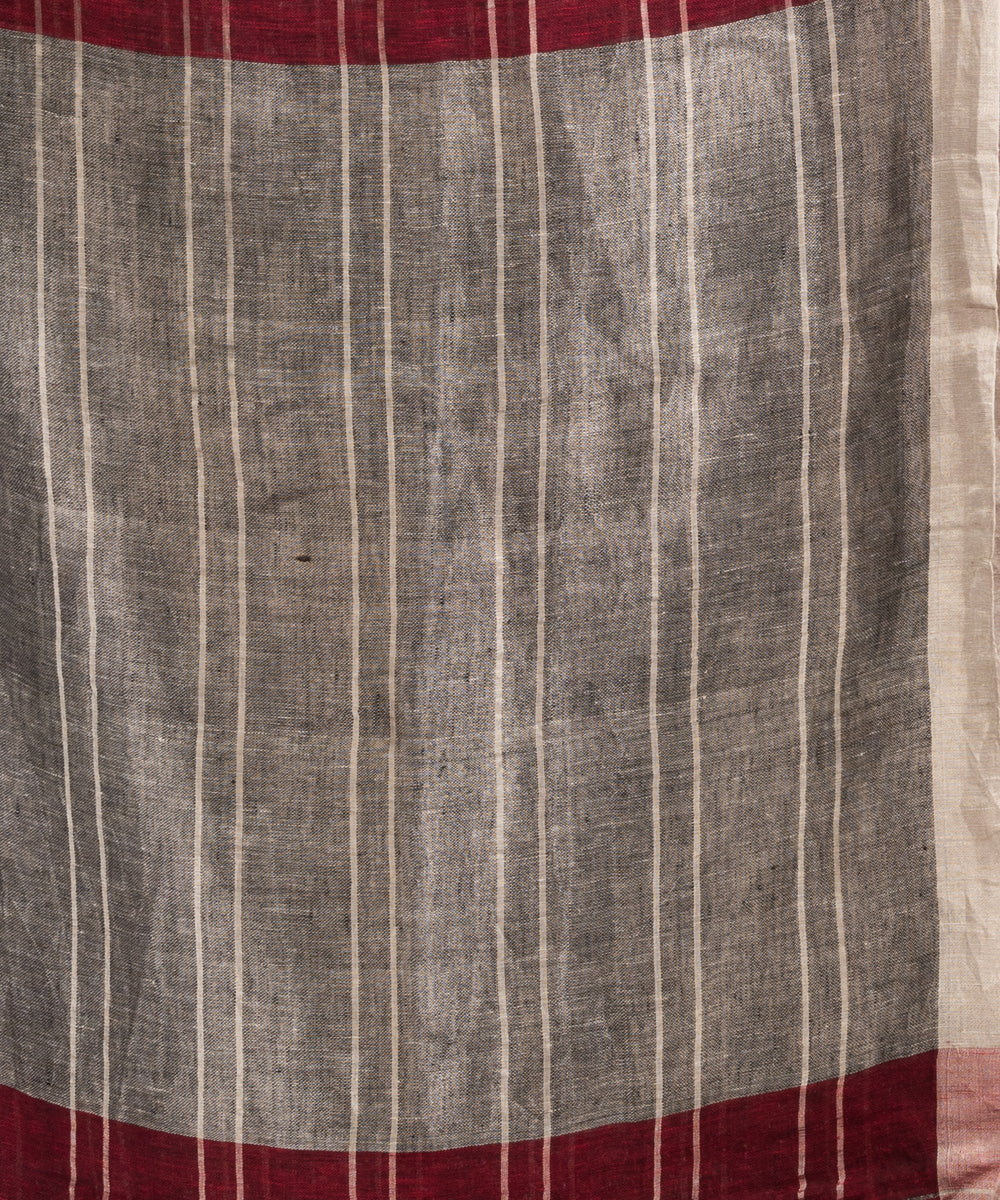 Maroon grey handloom bengal linen saree